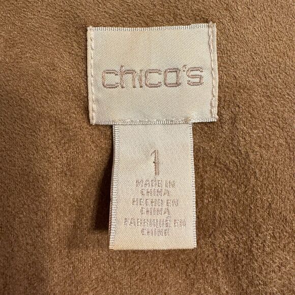 Chicos Faux Suede Blouse 1 Medium Womens Button Up Top Western Office Boho - Picture 5 of 7